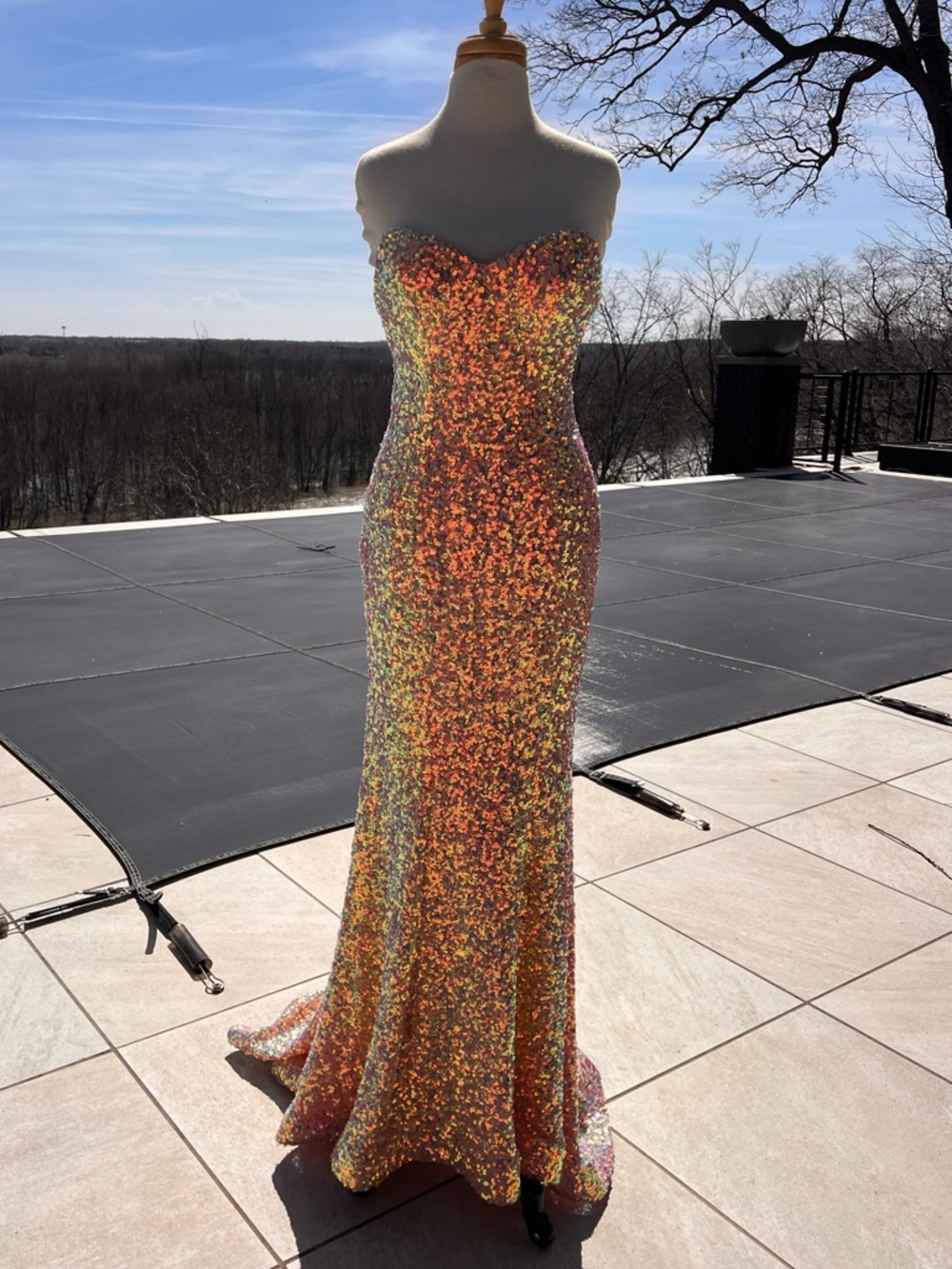 Nina Canacci Iridescent Pink Strapless Sequin Mermaid Gown